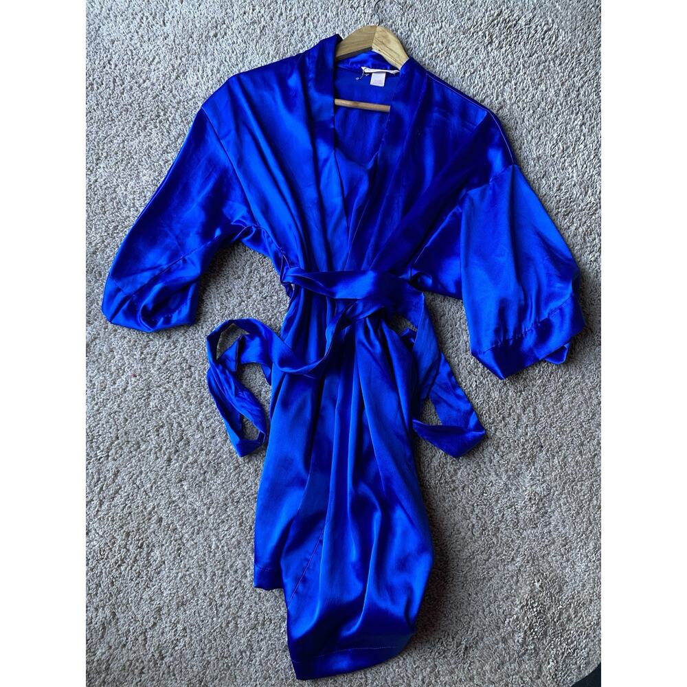 Vintage 90s VICTORIA SECRET Blue SATIN Robe Sz Small EUC!